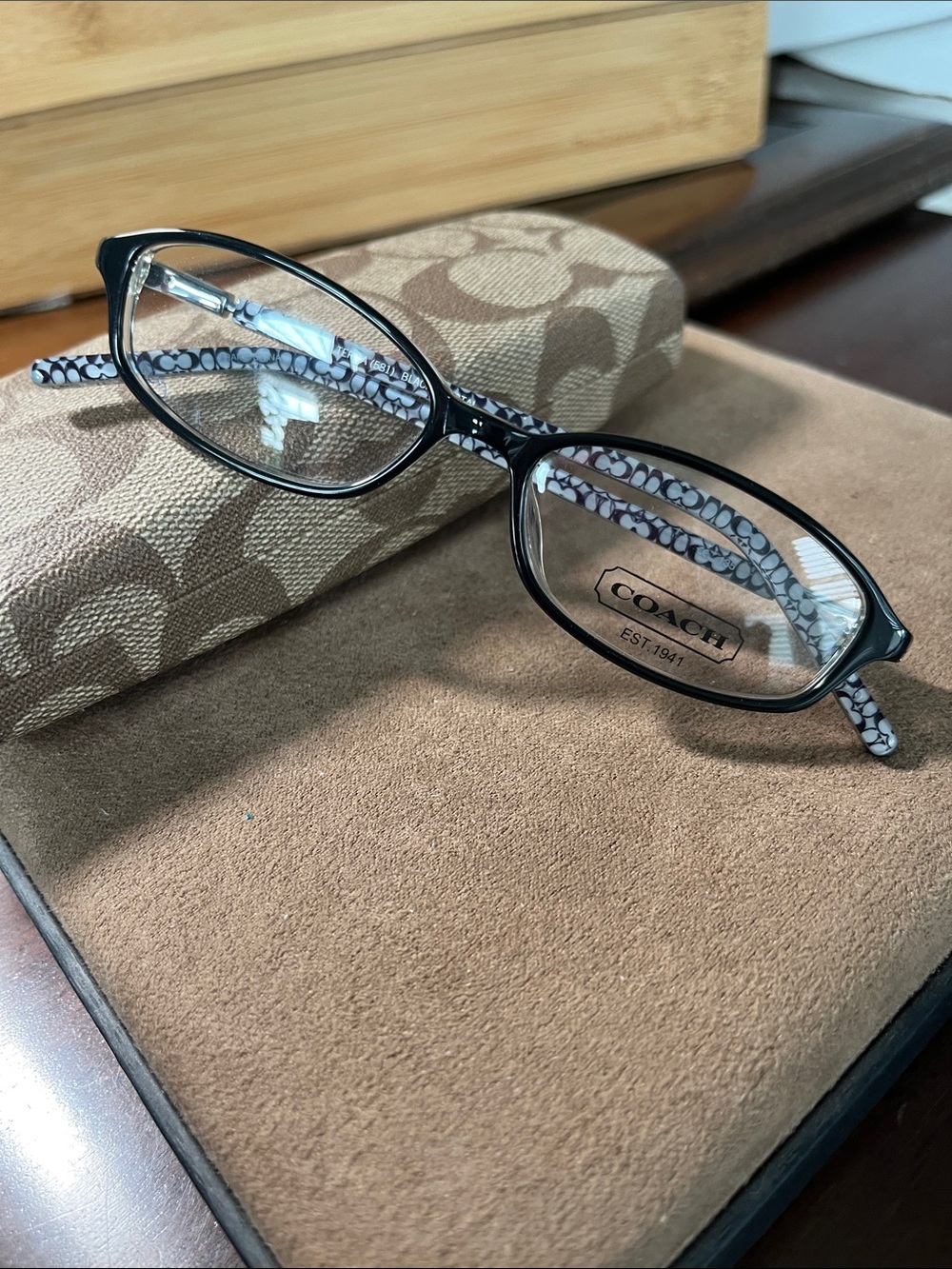 Coach Terra 581 Black Eyeglasses with Signature Pattern Temples